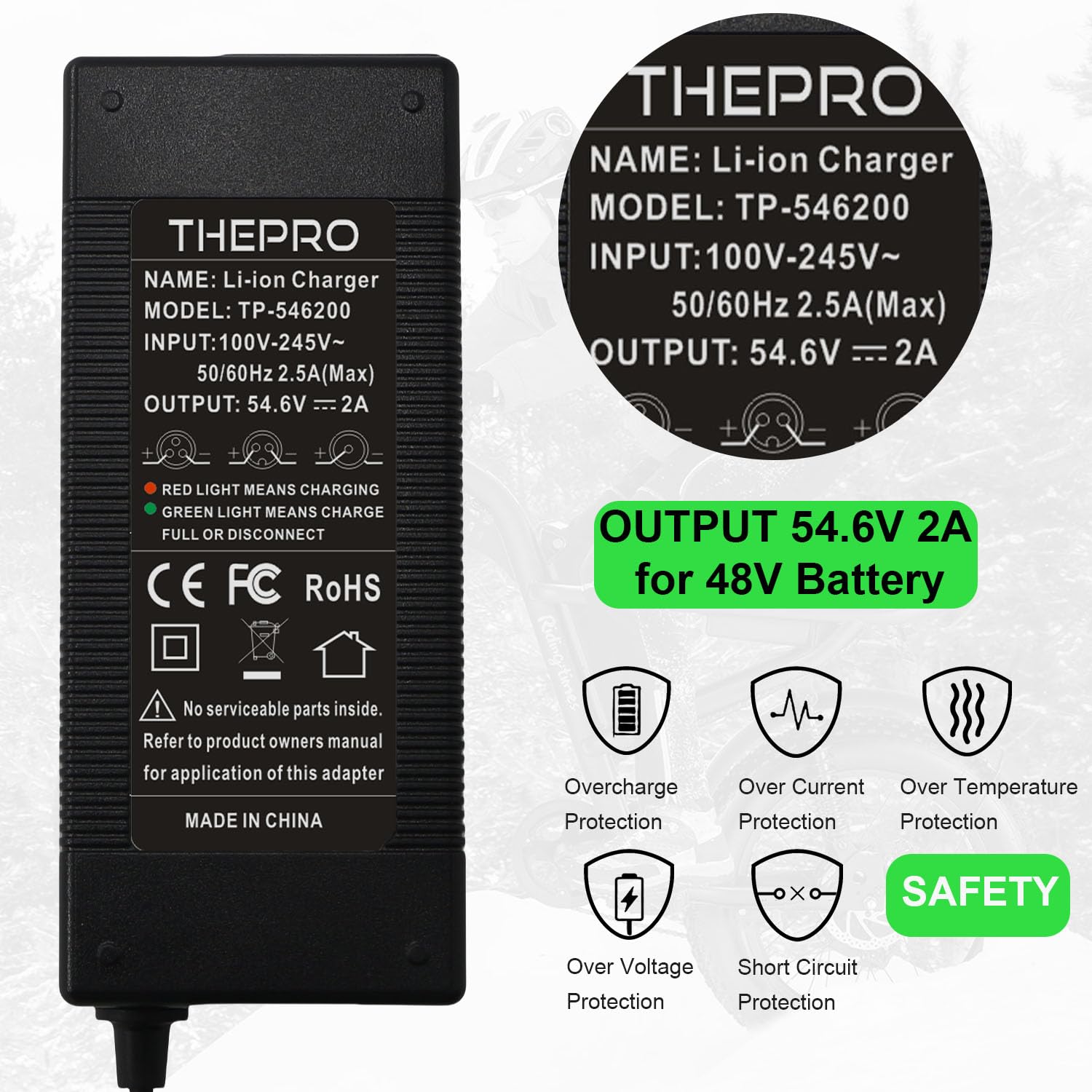 Amazon.co.jp: THEPRO 54.6V 2A充電器、48Vリチウムイオンバッテリー用